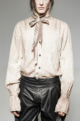 White Long Lantern Sleeves Retro Metal Button Mens Steampunk Tie Shirt